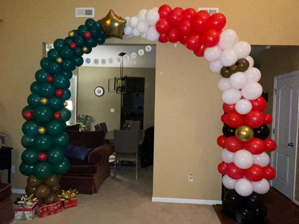 Decorative Specialty Christmas Balloon Arch-Blissful Journeys -arches,christmas,green,holiday,port,red