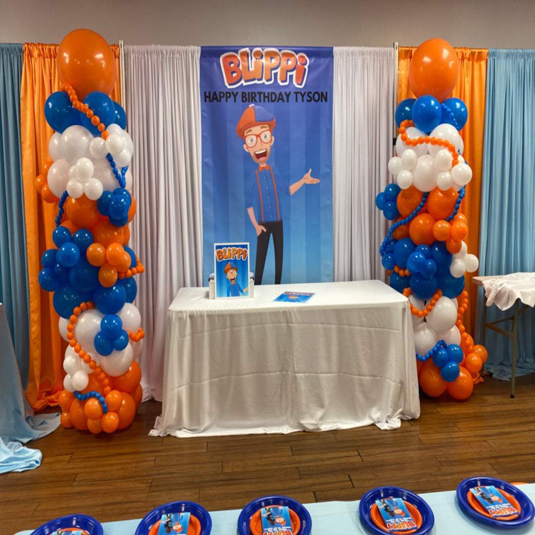 Orange,Blue and White Deluxe Balloon Columns-Blissful Journeys -balloon columns,blue,columns,orange,port,white