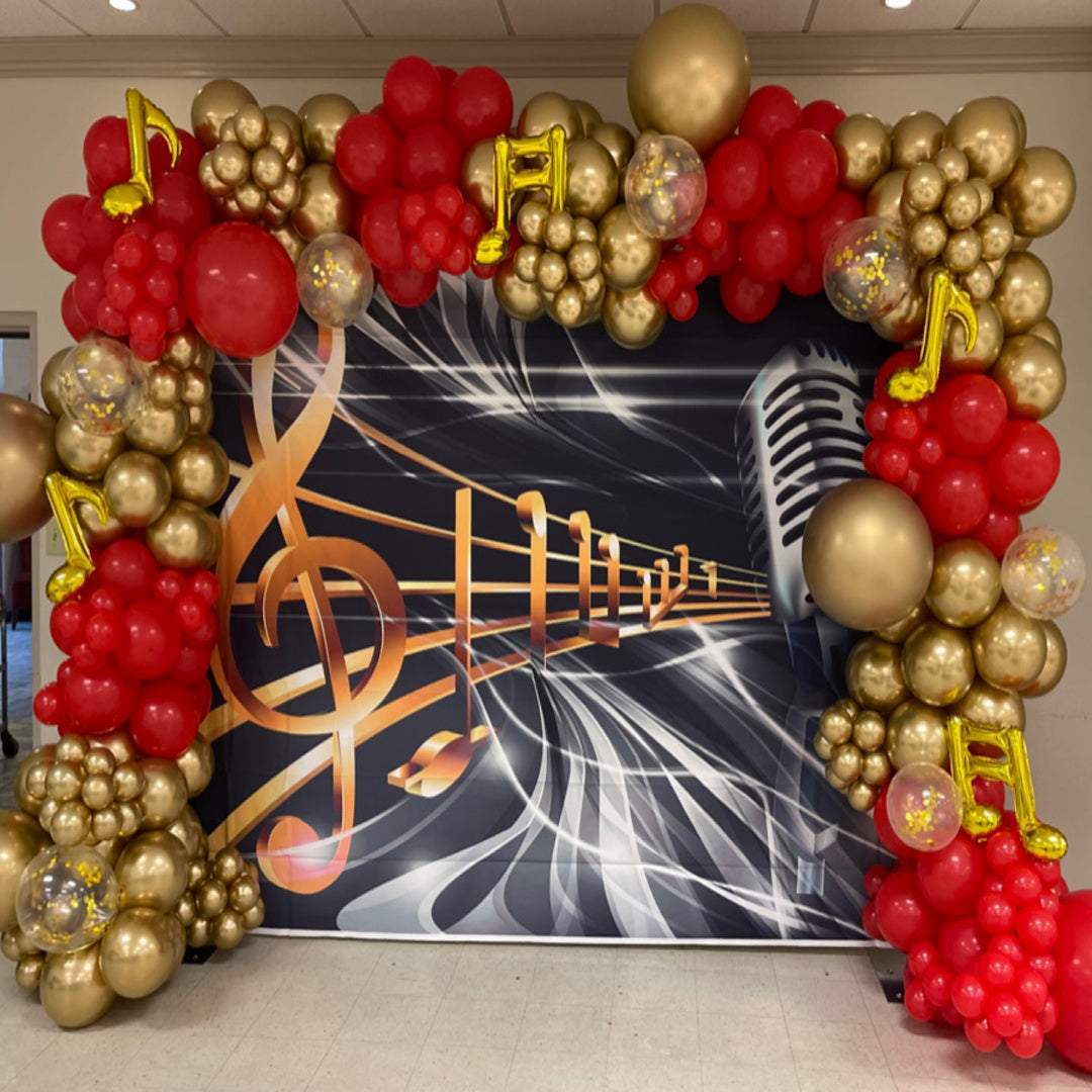 red-gold-music-theme-balloon-decor-arch-for-weddings-birthday-parties-balloon-decorations-blissful-journeys-hampton-roads-va