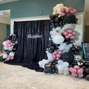 Black,White and Pink Balloon Garland With Backdrop-Blissful Journeys -balloon garlands,garlands,port