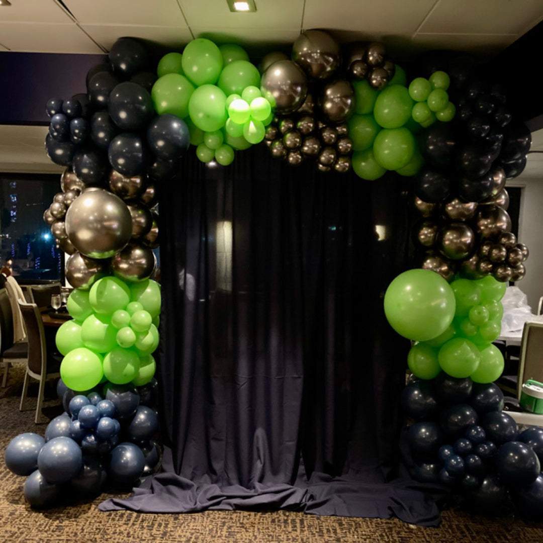 black-lime-with-gold-balloon-decor-arch-for-weddings-birthday-parties-special-events-balloon-decorations-blissful-journeys-hampton-roads-va