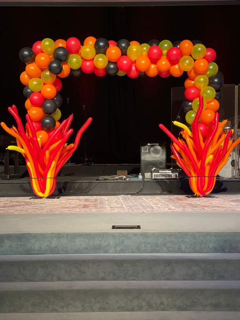 Fire Deluxe Balloon Arch-Blissful Journeys -arches,Balloon arches,black,design,fire,orange,port